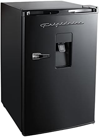 Frigidaire EFR494-BLACK Retro Compact Mini Fridge with Freezer Compartment, Chrome Handles, 4.5 Cu Ft, Built-in Water Dispenser, Black