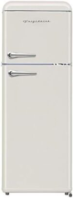 Frigidaire EFR756-CREAM EFR756, 2 Door Apartment Size Retro Refrigerator with Top Freezer, Chrome Handles, 7.5 cu ft, Cream