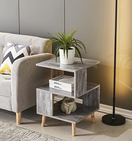 GDLMA Coffee Table, Functional End Table with Wood Leg Cute Night Stand for Bedroom, Living Room or Office (Accent Grey)