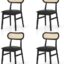 GOFLAME Wooden Dining Chairs Set of 4, Mid-Century Modern Kitchen Chairs with Upholstered Seat & Rattan Backrest, Faux Leather Cover, Armless Side Chairs for Kitchen, Dining Room, Restaurant, Black