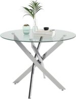 GOLDFAN Round Glass Dining Table,35.5" Modern Round Kitchen Table with Chromed Legs Home Furniture for Kitchen Dining Room