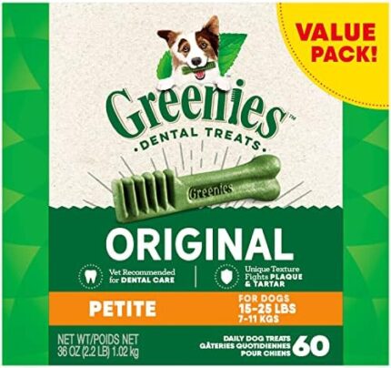 GREENIES Adult Dog Treats Original PETITE Natural Dental Care, (60 Treats) 36oz. Pack