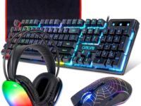 Gaming Keyboard Mouse and Headset with mic Combo USB Wired RGB Backlit Gamer Bundle Compatible with PC Windows 7/8/10/11 Xbox one PS4 PS5(Black)