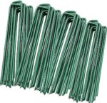 Garden Stakes, 100 Pack Heavy Duty Landscape Staples 6 Inches Galvanized Garden Staples U Shaped Landscape Fabric Pins for Securing Lawn Farm Sod Ground Cover, Holding Fence Landscape Grass Fabric Netting, Green