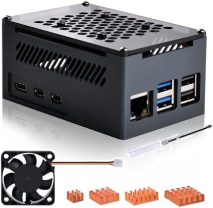 GeeekPi Aluminum Case for Raspberry Pi 5, with 4010 PWM Fan and Copper Heatsinks for Raspberry Pi 5, Support Official Raspberry Pi 5 Active Cooler, X1000/X1001/X1003/N04/N05 PCIe Peripheral Board