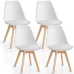 Giantex Set of 4 Modern Dining Chairs, High Backrest Kitchen Chairs, Elegant Mid Century Side Chairs w/Padded Seat, Solid Wood Legs, Upholstered Tulip Chair for Dining Room, Living Room (White)