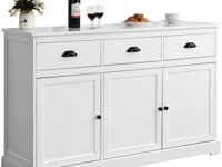 Giantex Sideboard Buffet Server Storage Cabinet Console Table Home Kitchen Dining Room Furniture Entryway Cupboard with 2 Cabinets and 3 Drawers Adjustable Shelves, White (White)