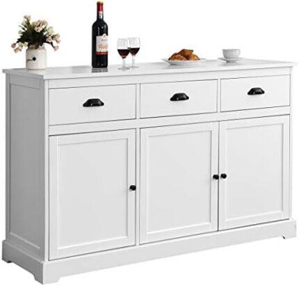 Giantex Sideboard Buffet Server Storage Cabinet Console Table Home Kitchen Dining Room Furniture Entryway Cupboard with 2 Cabinets and 3 Drawers Adjustable Shelves, White (White)