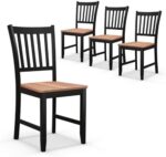 Giantex Wooden Dining Chairs Set of 4, Farmhouse Kitchen Chair with Rubber Wood Legs, Easy to Assemble Armless Dining Side Chairs, Dining Room Chairs, Black