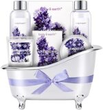 Gift Baskets for Women, Bath Gifts for Women, Body & Earth Lavender Bath Kit, 7 Pcs Spa Set with Shower Gel, Bubble Bath, Scented Candle, Birthday & Christmas Gifts for Her, Womens Home Gifts Idea