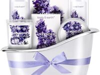 Gift Baskets for Women, Bath Gifts for Women, Body & Earth Lavender Bath Kit, 7 Pcs Spa Set with Shower Gel, Bubble Bath, Scented Candle, Birthday & Christmas Gifts for Her, Womens Home Gifts Idea