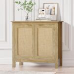 Giluta Sideboard Buffet Storage Cabinet, Farmhouse Kitchen Console Table Accent Cabinet with 2 Rattan Decorated Doors, Boho Coffee Bar Cabinet for Kitchen Dining Room Hallway Living Room