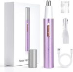 Ginity Ear and Nose Hair Trimmer for Women Men,2024 Rechargeable 2 in 1 Professional Painless Eyebrow & Facial Hair Trimmer with Powerful Motor and Dual-Edge Blades Easy Cleansing（Purple)