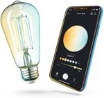 Globe Electric 34919 Wi-Fi Smart 5.5W (60W Equivalent) Straight Filament Tunable White Amber Glass LED Light Bulb, No Hub Required, Voice Activated, 2000K - 5000K, Vintage Edison Style, E26 Base