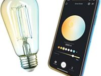 Globe Electric 34919 Wi-Fi Smart 5.5W (60W Equivalent) Straight Filament Tunable White Amber Glass LED Light Bulb, No Hub Required, Voice Activated, 2000K - 5000K, Vintage Edison Style, E26 Base