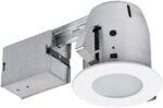 Globe Electric 4" Damp Rated Shower Recessed Lighting Kit, Tempered Frosted Glass, Dimmable Downlight, White Finish, Easy Install Push-N-Click Clips, 3.88" Hole Size 90663