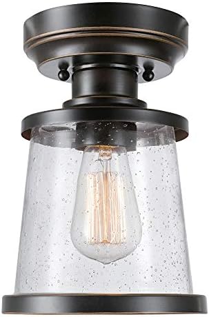 Globe Electric 44301 Charlie 1-Light Outdoor/Indoor Semi-Flush Mount Ceiling Light, Oil Rubbed Bronze, Clear Seeded Glass Shade