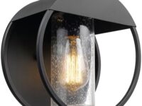 Globe Electric 44335 1-Light Outdoor Indoor Wall Sconce, Matte Black, Seeded Glass Shade, Outdoor Lighting, Kitchen Sconces Wall Lighting, Outdoor Light Fixture, Front Porch Décor, Weatherproof