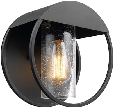 Globe Electric 44335 1-Light Outdoor Indoor Wall Sconce, Matte Black, Seeded Glass Shade, Outdoor Lighting, Kitchen Sconces Wall Lighting, Outdoor Light Fixture, Front Porch Décor, Weatherproof