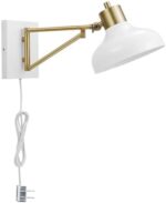 Globe Electric 51344 1-Light Plug-in or Hardwire Swing Arm Wall Sconce, White, Brass Accents, White Cloth Cord, Wall Lighting, Wall Lights for Bedroom, Kitchen Sconces Wall Lighting, Home Décor