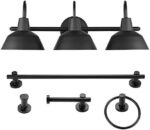 Globe Electric 51710 5-Piece Bathroom Accessory Set, with Vanity, Matte Black, 3-Light Vanity Light, Towel Bar, Towel Ring, Robe Hook, Toilet Paper Holder, Bathroom Lights Over Mirror, Home Décor