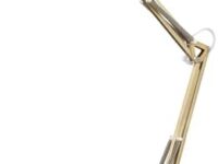 Globe Electric 62000010 32" Multi-Joint Desk Lamp with Metal Clamp, Matte Brass, White Accents, On/Off Rotary Switch on Shade, Partially Adjustable Swing Arm, Home Décor, Office Accessory