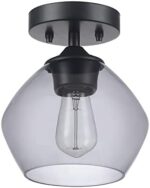 Globe Electric 65692 Harrow 1-Light Semi-Flush Mount Ceiling Lighting, Matte Black, Smoked Glass Shade