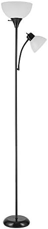 Globe Electric 67135 72" Torchiere Floor Lamp + Adjustable Reading Light, Matte Black, Frosted Plastic Shade, 3-Step Rotary Switch on Floor Lamp Socket, Home Improvement, Home Office Accessories