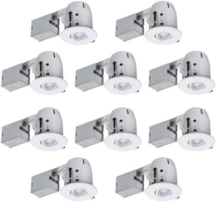 Globe Electric 90540 4" Swivel Round Trim Recessed Lighting Kit 10-Pack, White, Easy Install Push-N-Click Clips, 3.88" Hole Size