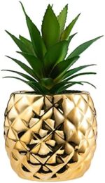 Golden Pineapple Ananas Potted Artificial Plant Faux Succulents Home Office Tabletop Decoration (Gold)