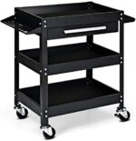 Goplus 3 Tier Rolling Tool Cart, 330 LBS Capacity Heavy Duty Utility Cart Tool Organizer with Storage Drawer, Industrial Commercial Service Tool Cart for Mechanics, Garage, Warehouse & Repair Shop