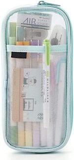 Grid Mesh Pen Pencil Case Clear Big Capacity Pencil Bag Pouch Pen Case Holder Stationery Desk Organizer Travel Makeup Bag with Zipper for Boys Girls College School Students and Office Supplies (Green)