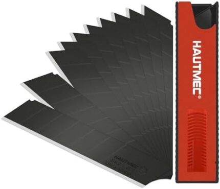 HAUTMEC 25mm SK2H Ultra Sharp Snap Off Blades, Professional Retractable Utility Knife Replacement Blades (1PACK of 10pcs), Creative Safety Box, for Industrial or Construction Applications HT0082-CA