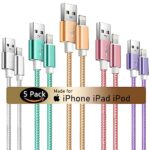 HKYUSHINE iPhone Charger Cord, 5Pack (3/3/6/6/10ft) Lightning Cable, MFi Certified Nylon Braided Apple Charger Cable, Phone Chargers for iPhone 14 13 12 11 Xs Max XR X 8 7 6s Plus, for iPad, Airpods