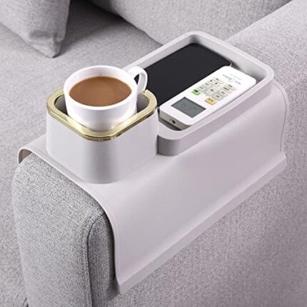 HMASYO Couch Cup Holder Tray - Silicone Sofa Armrest Table Couch Drink Holder and Tray Organizer for Remote Snacks Cellphone, Anti-Spill Anti-Slip Design, Gifts for Family Mom Dad Grandma