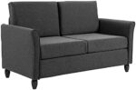 HOMCOM 56" Loveseat Sofa, Upholstered 2-Seater Couch with Armrests and Wooden Legs for Living Room, Bedroom, Dark Grey