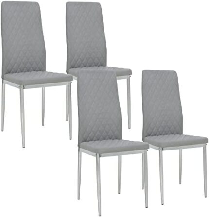 HOMCOM Dining Chairs Set of 4, Modern Kitchen Chairs with Faux Leather Upholstery and Steel Legs for Living Room, Dining Room, Bedroom, Grey