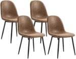 HOMCOM Dining Chairs Set of 4, Retro Kitchen Chairs with PU Leather Upholstery, Wide Seat and Steel Base for Living Room and Dining Room, Brown