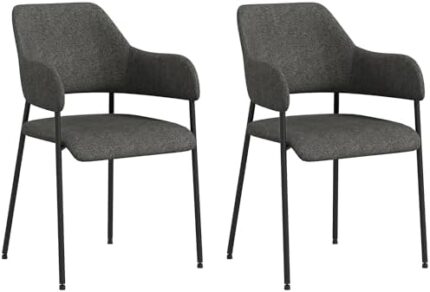 HOMCOM Modern Dining Chairs Set of 2, Linen Touch Fabric Accent Chairs with Armrests, Kitchen Chairs with Steel Legs for Living Room, Black