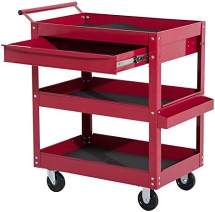 HOMCOM Rolling Tool Cart 3 Tray 1 Drawer Storage Chest Garage Utility Red