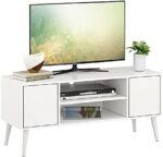 HOMEFORT Retro TV Stand, Mid-Century TV Console Table, Fits up to 55-inch Television, Modern Entertainment Cabinet with Storage and Shelves Cabinet for Living Room, Office, Bedroom(White)