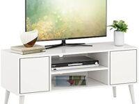 HOMEFORT Retro TV Stand, Mid-Century TV Console Table, Fits up to 55-inch Television, Modern Entertainment Cabinet with Storage and Shelves Cabinet for Living Room, Office, Bedroom(White)