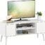 HOMEFORT Retro TV Stand, Mid-Century TV Console Table, Fits up to 55-inch Television, Modern Entertainment Cabinet with Storage and Shelves Cabinet for Living Room, Office, Bedroom(White)