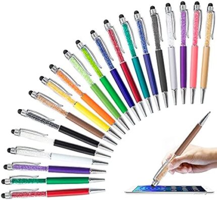 HOSTK 20pcs 2 in 1 Stylus Ballpoint Pen, Crystal Diamond Retractable Screen Touch Pen, Bling Capacitive Pens for Smartphones, Note, Tab, Office School Stationery Supplies(20 Pen-Black Ink)