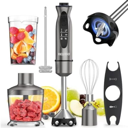 HOVOBO Immersion Blender Handheld 1000W Powerful Scratch Resistant Hand Blenders for Kitchen, Stick Blender Immersion 12 Speed and Turbo Mode, Low-Noise, Beaker Chopper Whisk Milk Frother