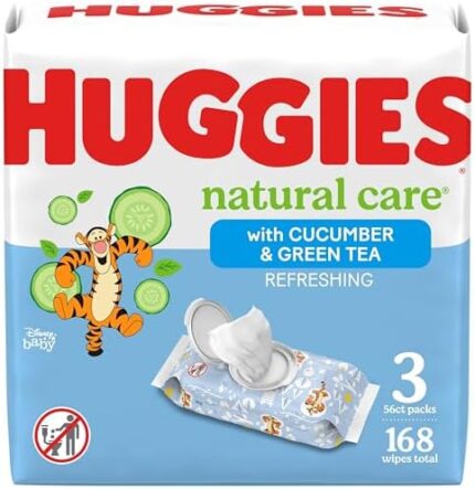 HUGGIES Baby Wipes, Huggies Natural Care Refreshing, SCENTED, Hypoallergenic, 3 Flip-Top Packs, 168 Count