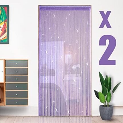 HYSENM 2 Pack Glitter String Curtains 39x79 Inch Fringe Panels Room Divider Fly Screen for Home Décor Door Windows Wedding Party Hotel Living Room Doorways Restaurant, Light Purple 39x79 Inch