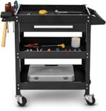 Happytools 3 Tier Tool Cart on Wheels, Heavy Duty Industrial Utility Service Cart with Drawer, Rolling Mechanic Tool Box Organizer for Garage Warehouse Workshop Repair Shop, 330 LBS Capacity (Black)