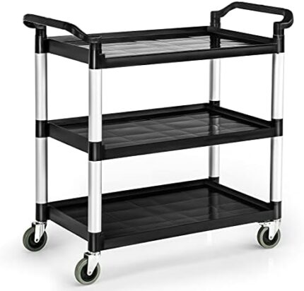 Happytools Rolling Service Cart with Wheels, 3 Tier Heavy Duty Utility Cart with 495 LBS Loading Capacity, Plastic Push Cart for Kitchen, Restaurant, Office, Warehouse, Garage