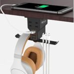 Headphone Stand with 1 Type C + 2 USB A Charging Port 2 Prong AC Outlets Power Headset Hanger Headphone Holder Hook Charging Station Under Desk for Gamer Gift Table PC Desk Earphone Gaming Accessories